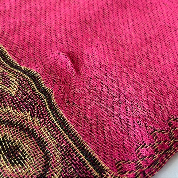 Hot Pink Shawl Pashmina with Tapestry Accents and Tassels - Picture 12 of 13